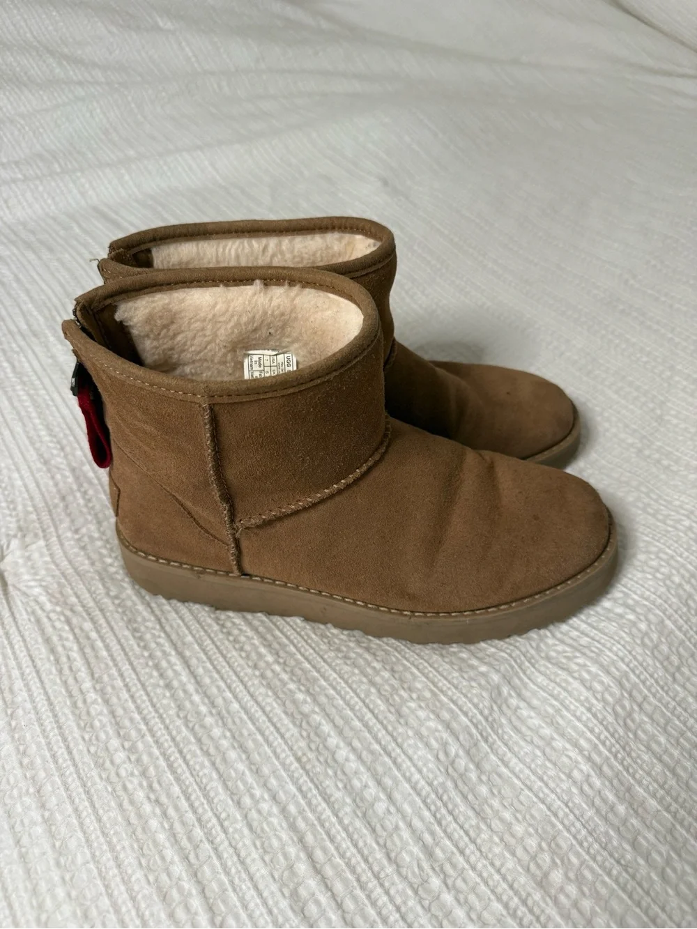 UGG Chestnut Suede Women’s Boots with Red Back Tabs